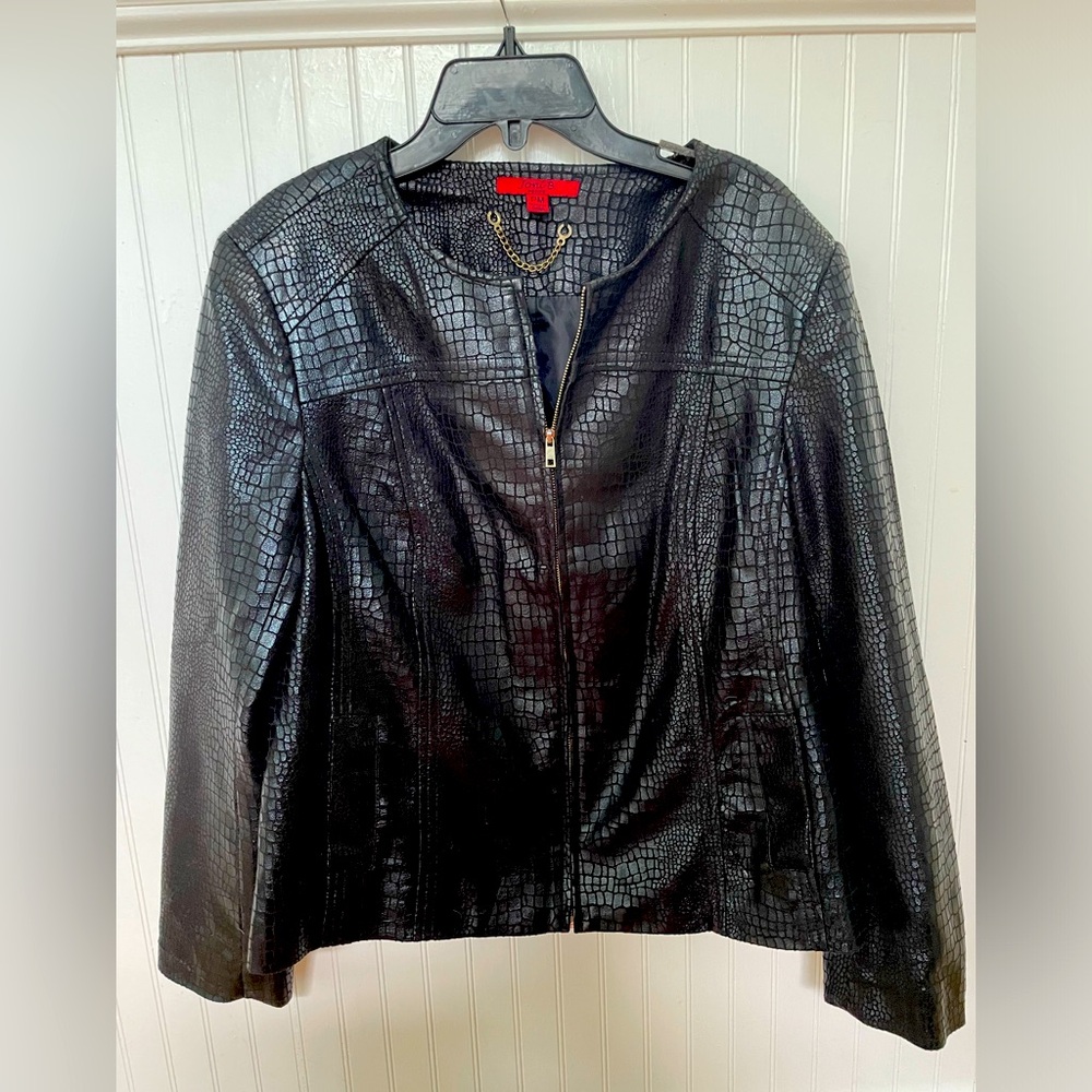 Joni B faux leather zip up reptile design jacket